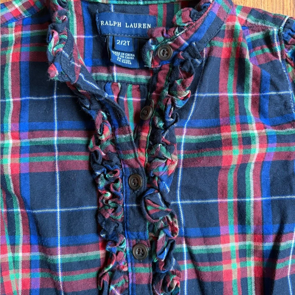 Girls Ralph Lauren Plaid Dress with Ruffles. Size 2T